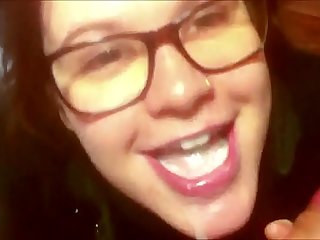 Nerd teen blowing and swallowing POV